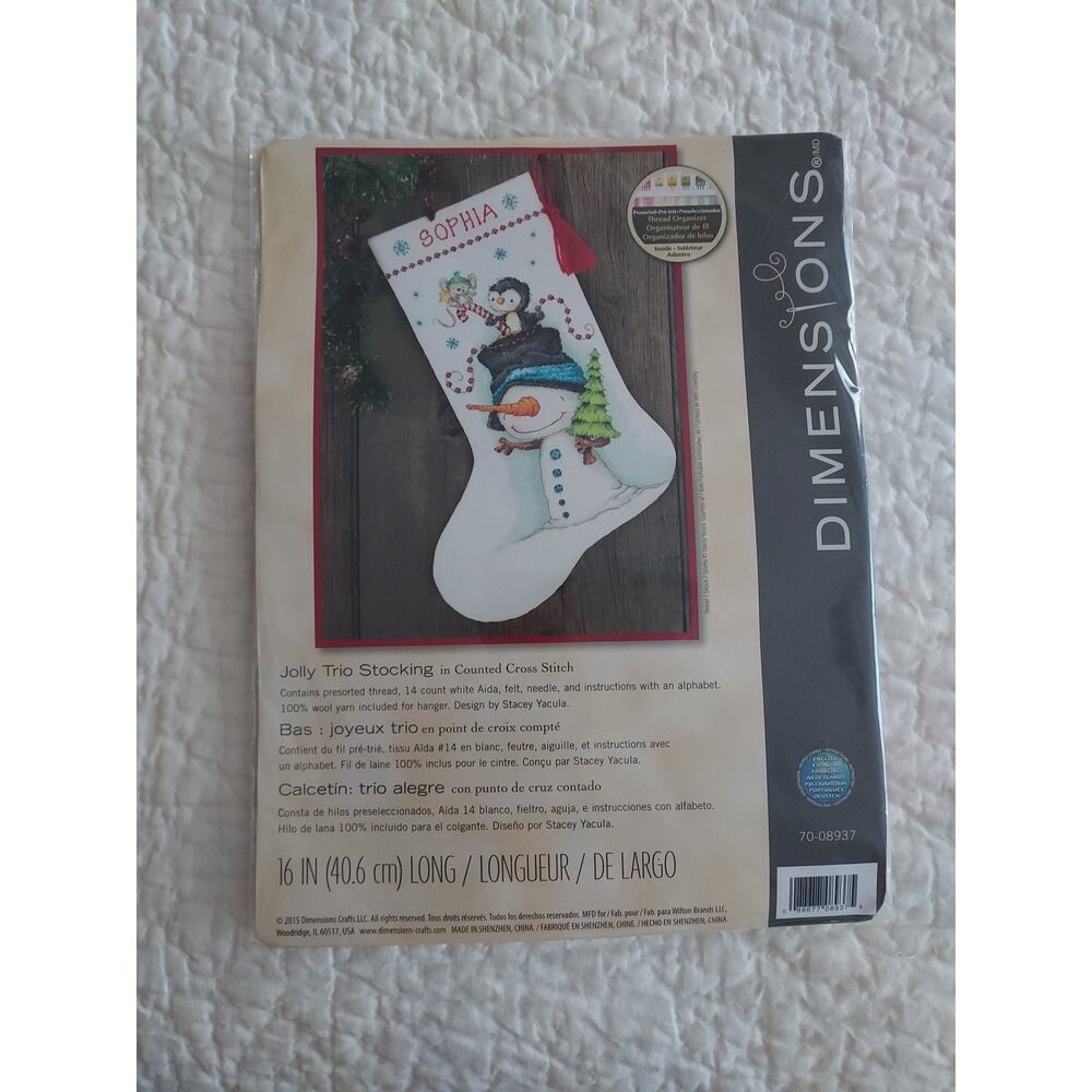 NEW Dimensions Cross Stitch Kit Jolly Trio Stocking 70-08937 Complete w/thread